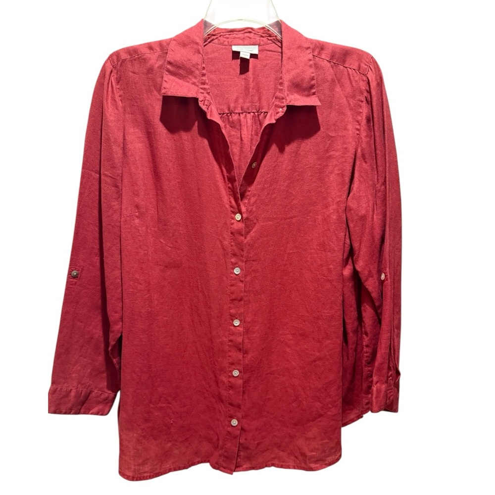 J. Jill Red Linen Button-Up Shirt